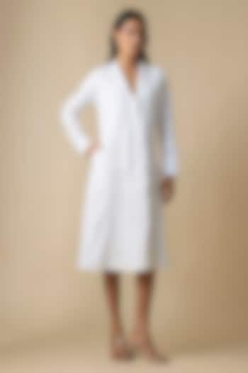 White Linen Blend Embroidered Summer Dress by Linera at Pernia's Pop Up Shop