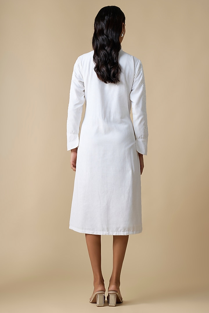 White Linen Blend Embroidered Summer Dress by Linera at Pernia's Pop Up Shop