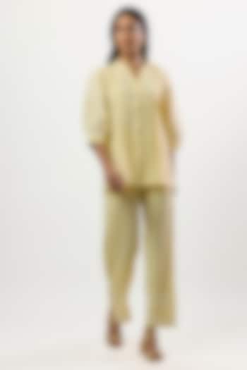 Butter Yellow Turkish Linen Embroidered Co-Ord Set by Linera at Pernia's Pop Up Shop