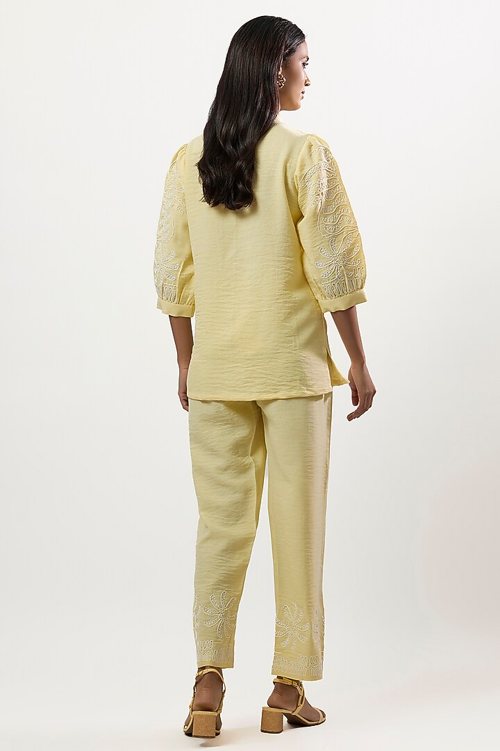Butter Yellow Turkish Linen Embroidered Co-Ord Set by Linera at Pernia's Pop Up Shop