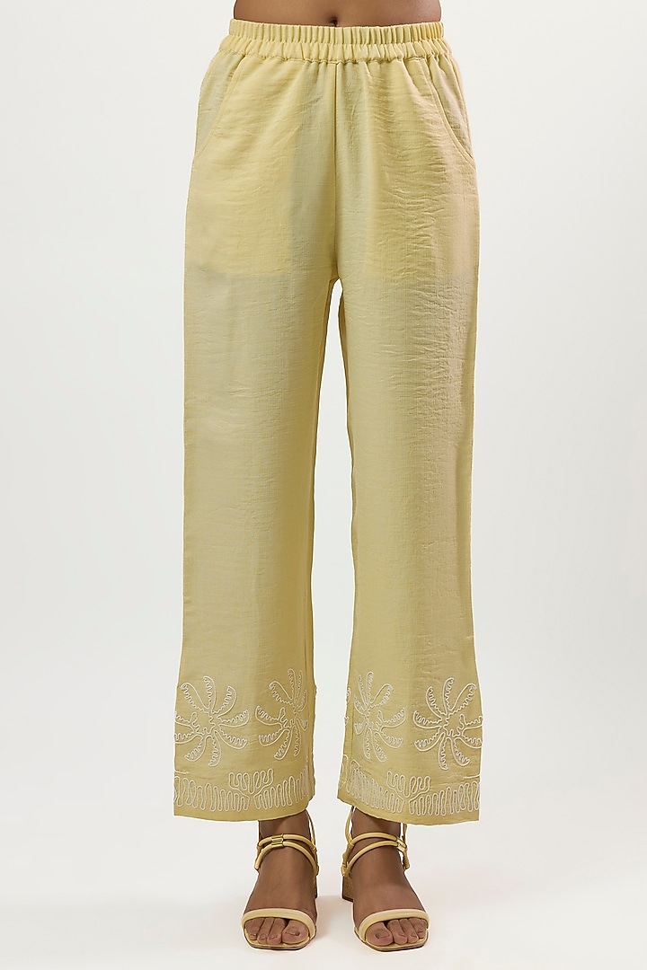 Butter Yellow Turkish Linen Embroidered Co-Ord Set by Linera at Pernia's Pop Up Shop