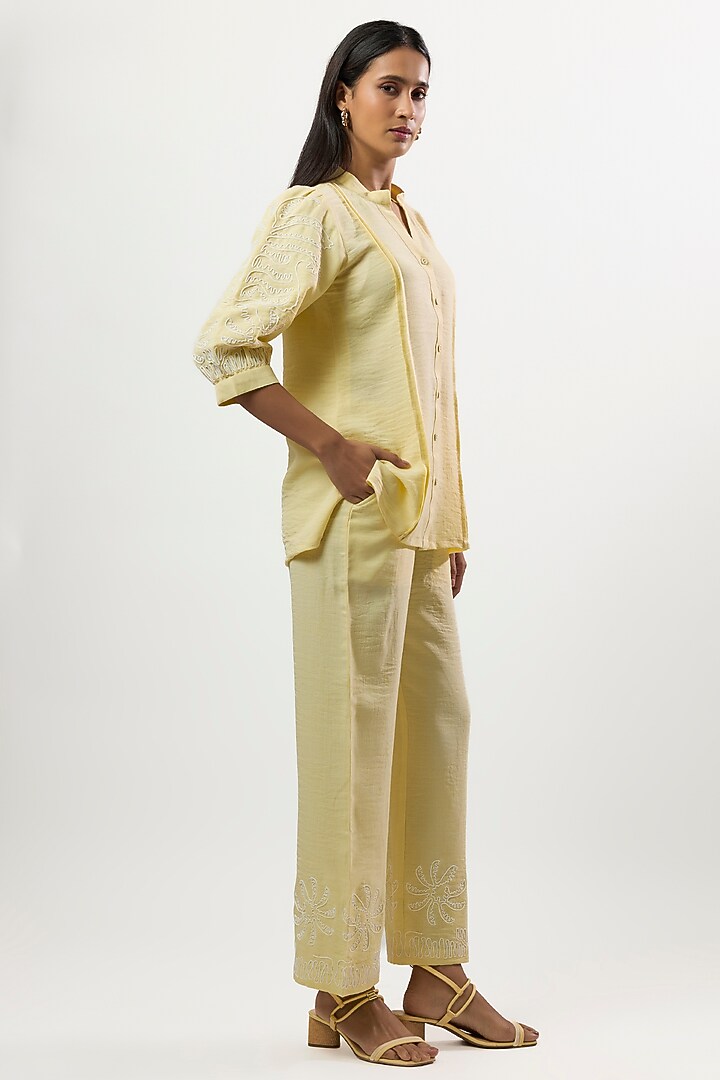 Butter Yellow Turkish Linen Embroidered Co-Ord Set by Linera at Pernia's Pop Up Shop