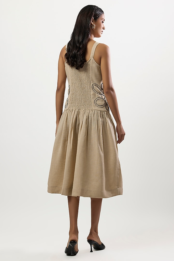 Beige Turkish Linen Cord Embroidered Summer Dress by Linera at Pernia's Pop Up Shop
