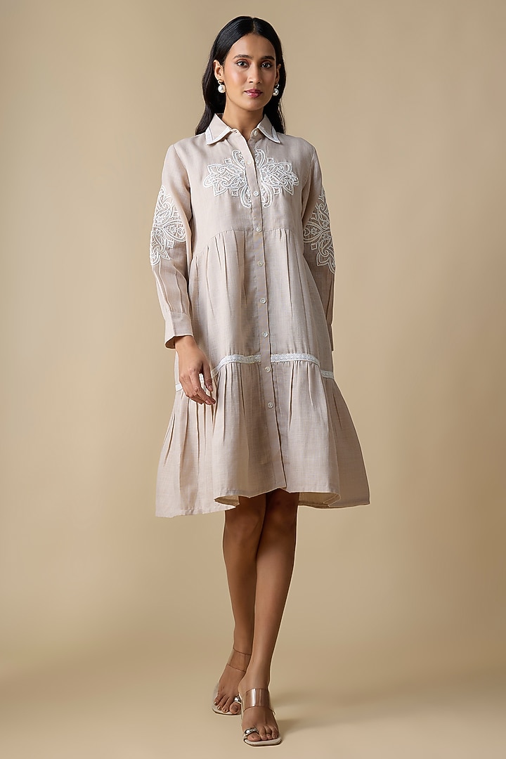 Beige Linen Blend Shirt Summer Dress by Linera at Pernia's Pop Up Shop