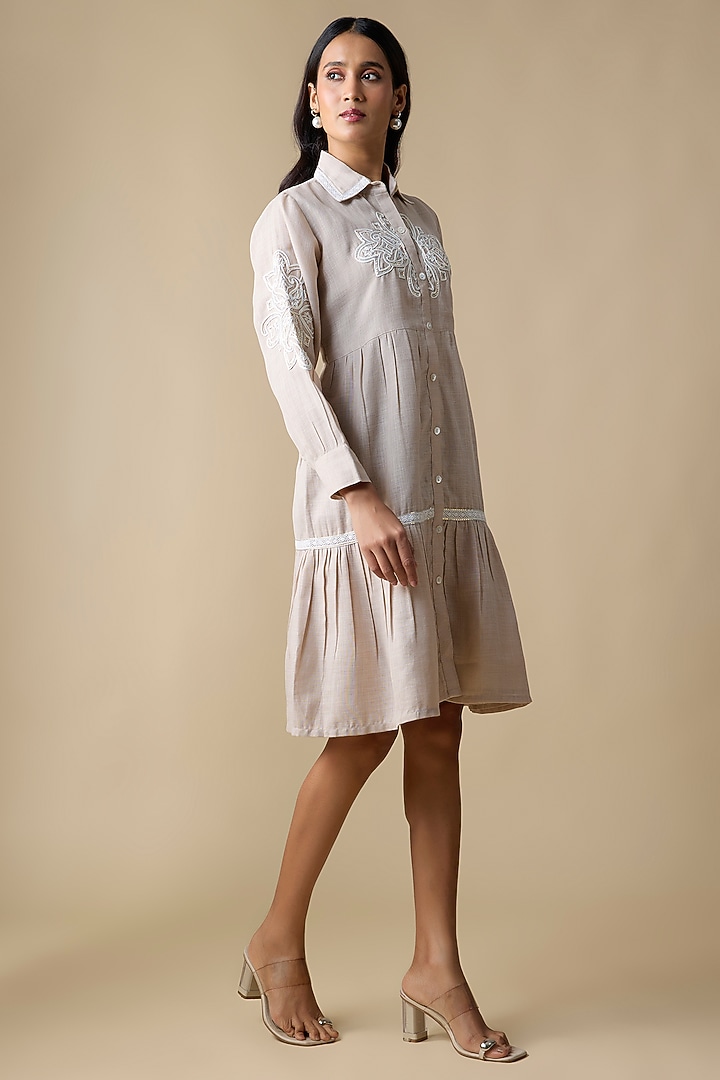 Beige Linen Blend Shirt Summer Dress by Linera at Pernia's Pop Up Shop