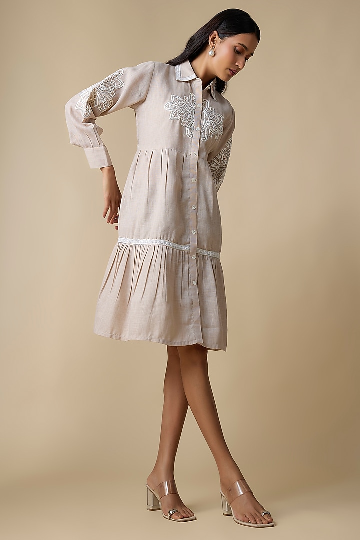Beige Linen Blend Shirt Summer Dress by Linera at Pernia's Pop Up Shop
