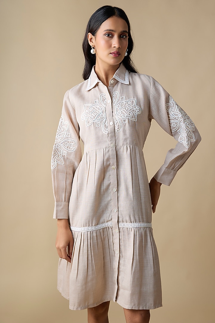 Beige Linen Blend Shirt Summer Dress by Linera at Pernia's Pop Up Shop