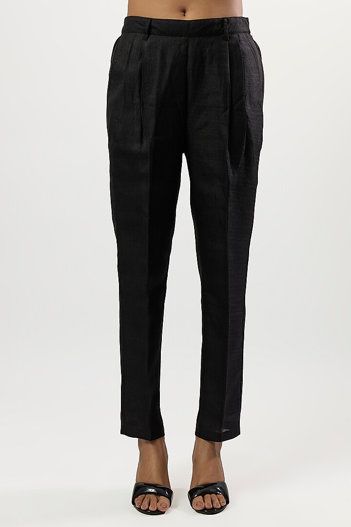 Black Linen Blend Embroidered Waistcoat Set by Linera at Pernia's Pop Up Shop