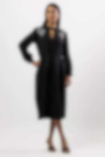 Black Turkish Linen Embroidered Midi Summer Dress by Linera at Pernia's Pop Up Shop