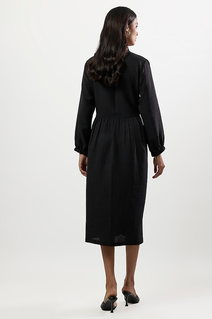 Black Turkish Linen Embroidered Midi Summer Dress by Linera at Pernia's Pop Up Shop