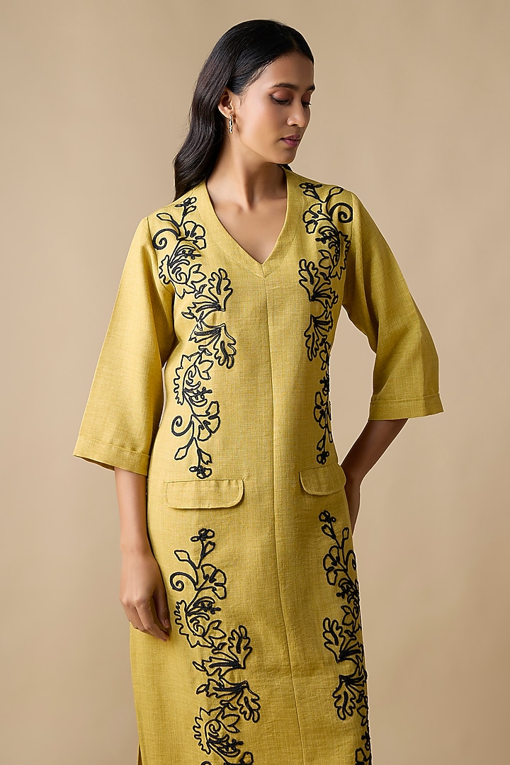 Yellow Turkish Linen Embroidered Summer Dress by Linera at Pernia's Pop Up Shop