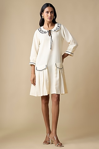White Turkish Linen Embroidered Dress by Linera