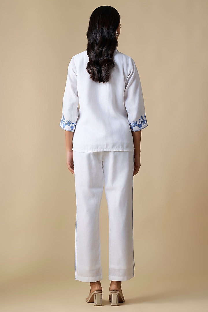 White Linen Blend Embroidered Co-Ord Set by Linera at Pernia's Pop Up Shop