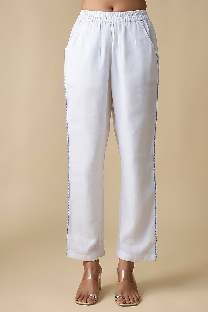 White Linen Blend Embroidered Co-Ord Set by Linera at Pernia's Pop Up Shop