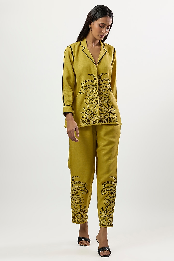 Golden Turkish Linen Embroidered Co-Ord Set by Linera at Pernia's Pop Up Shop