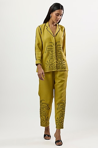 Golden Turkish Linen Embroidered Co-Ord Set by Linera