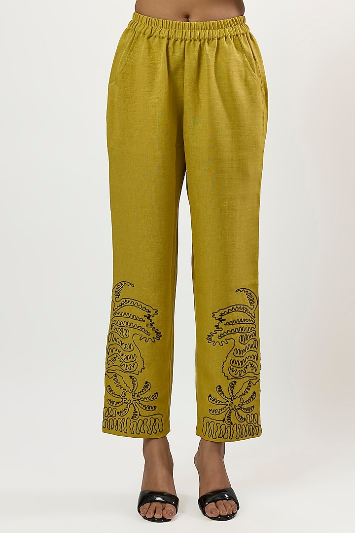 Golden Turkish Linen Embroidered Co-Ord Set by Linera at Pernia's Pop Up Shop