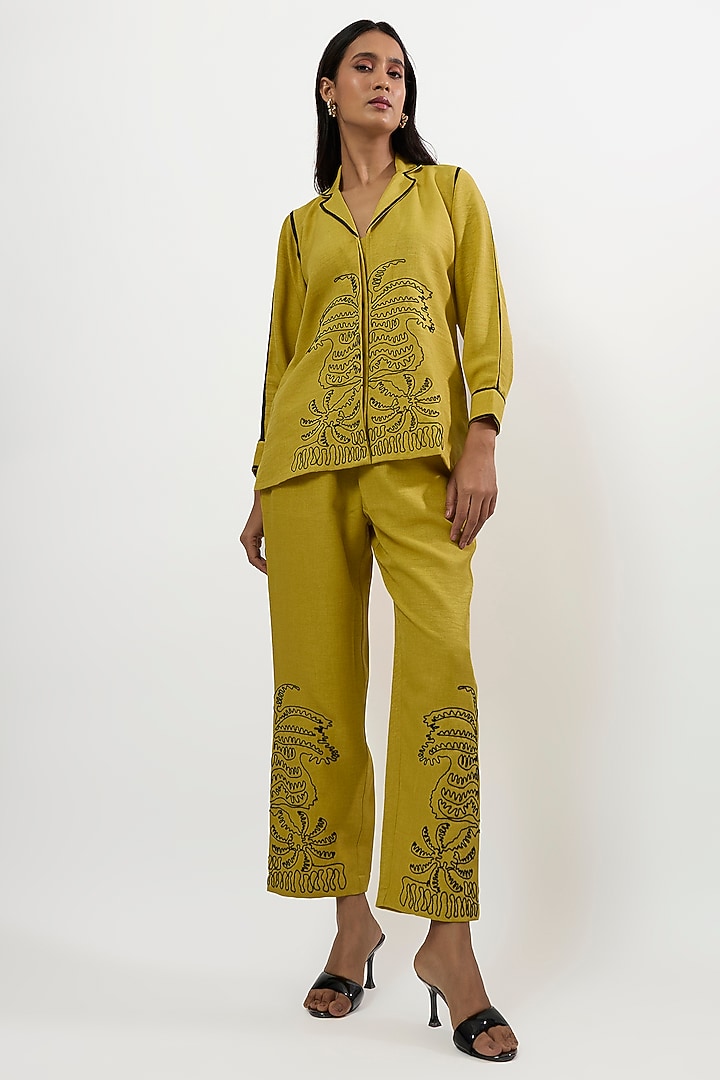Golden Turkish Linen Embroidered Co-Ord Set by Linera at Pernia's Pop Up Shop