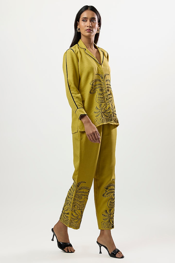 Golden Turkish Linen Embroidered Co-Ord Set by Linera at Pernia's Pop Up Shop