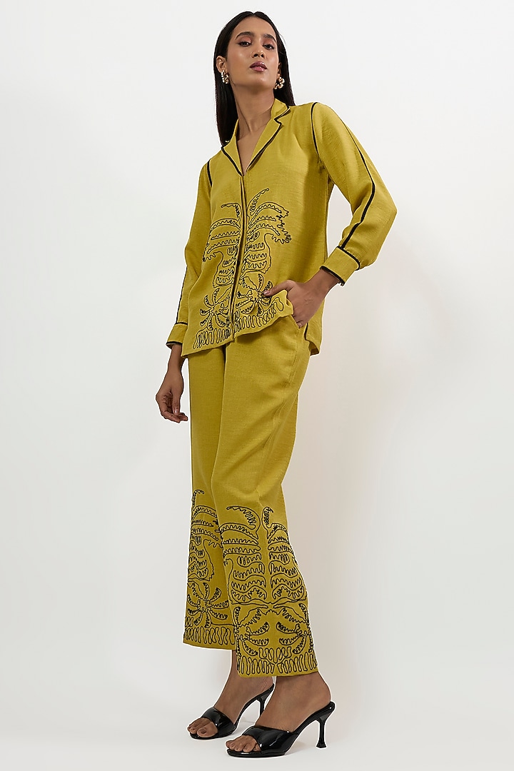 Golden Turkish Linen Embroidered Co-Ord Set by Linera at Pernia's Pop Up Shop