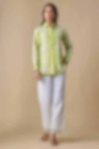 Lime Green Turkish Linen Embroidered Co-Ord Set by Linera at Pernia's Pop Up Shop