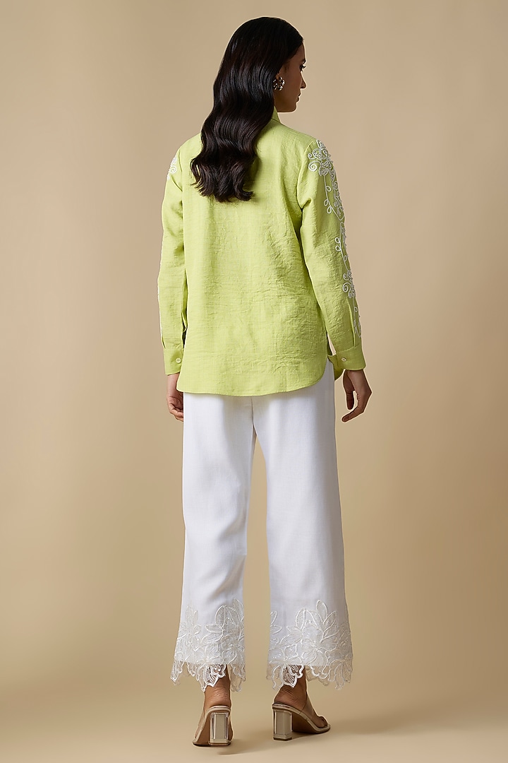 Lime Green Turkish Linen Embroidered Co-Ord Set by Linera at Pernia's Pop Up Shop
