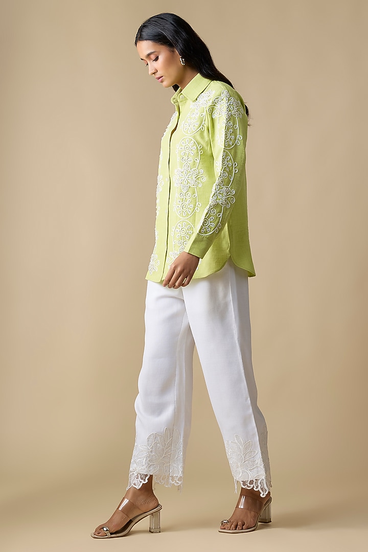 Lime Green Turkish Linen Embroidered Co-Ord Set by Linera at Pernia's Pop Up Shop