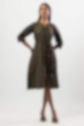 Olive Green Linen Blend Midi Summer Dress by Linera at Pernia's Pop Up Shop