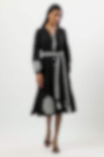 Black Turkish Linen Embroidered Midi Vacation Dress by Linera at Pernia's Pop Up Shop