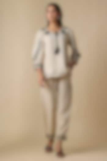 Beige Turkish Linen Embroidered Co-Ord Set by Linera at Pernia's Pop Up Shop