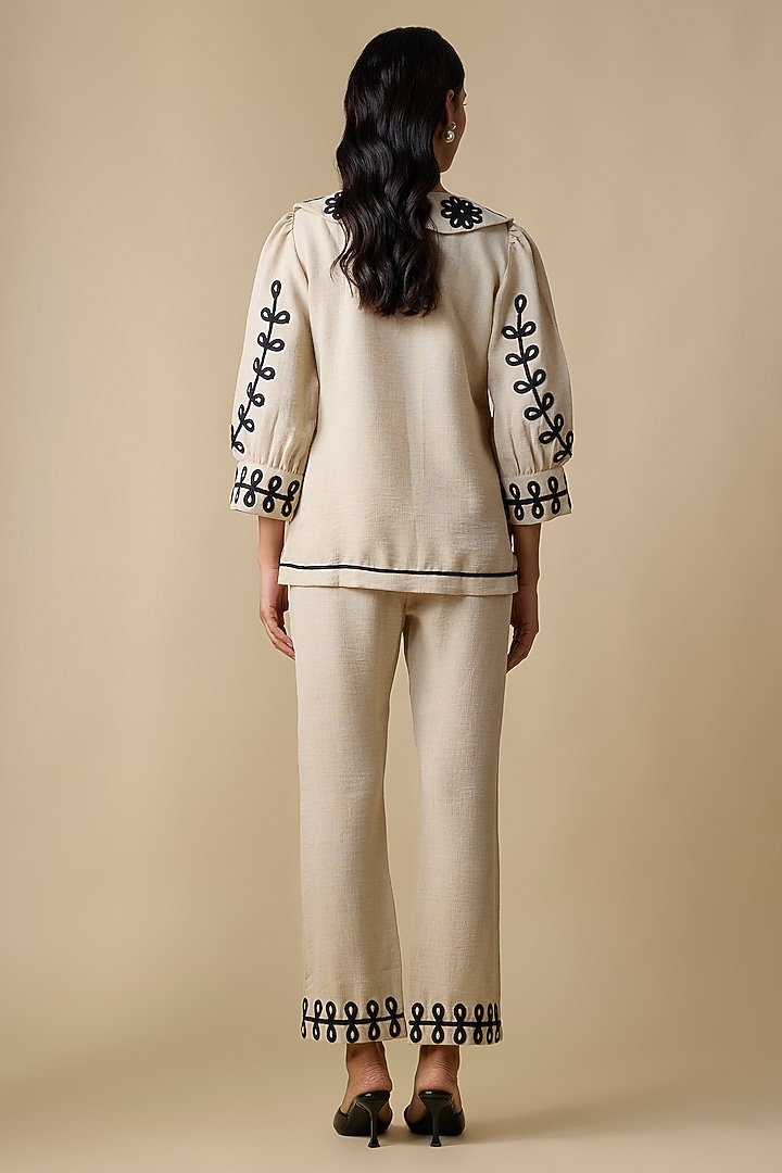 Beige Turkish Linen Embroidered Co-Ord Set by Linera at Pernia's Pop Up Shop