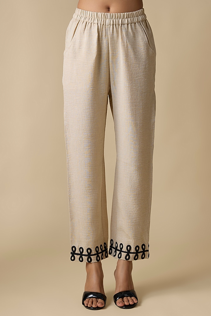 Beige Turkish Linen Embroidered Co-Ord Set by Linera at Pernia's Pop Up Shop