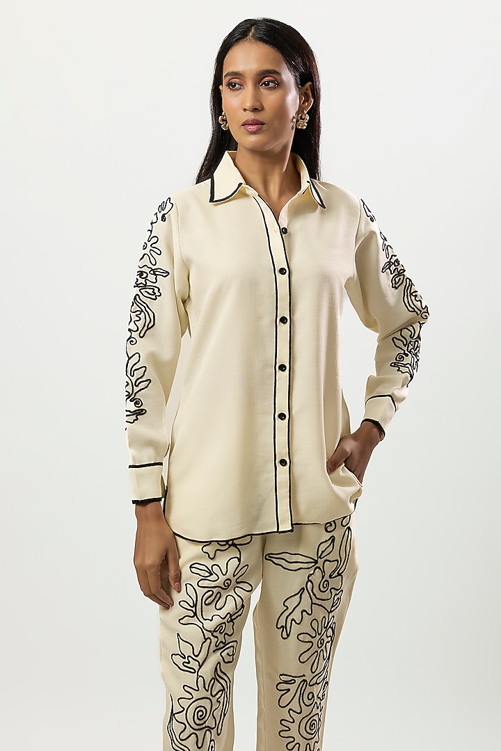 White & Black Turkish Linen Embroidered Co-Ord Set by Linera at Pernia's Pop Up Shop