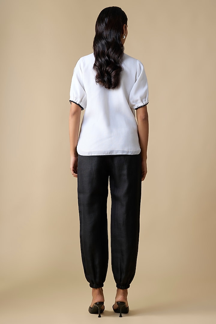 White & Black Linen Blend Embroidered Co-Ord Set by Linera at Pernia's Pop Up Shop