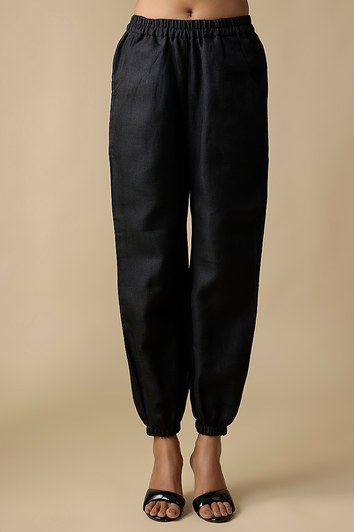 White & Black Linen Blend Embroidered Co-Ord Set by Linera at Pernia's Pop Up Shop