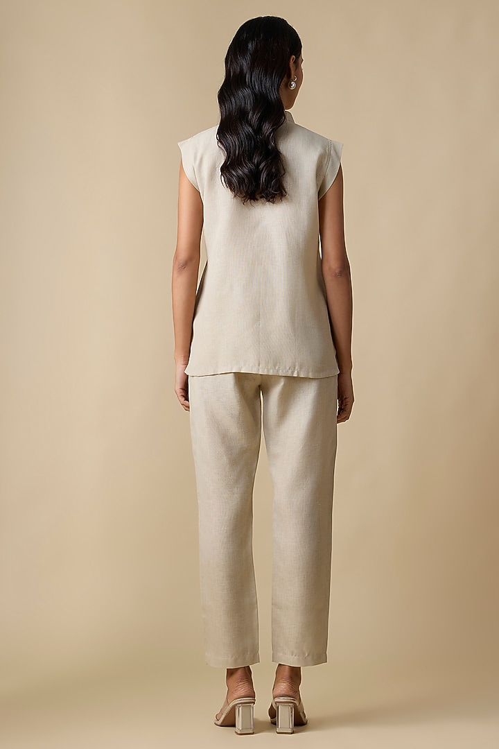 Beige Pure Linen Waistcoat Set by Linera at Pernia's Pop Up Shop