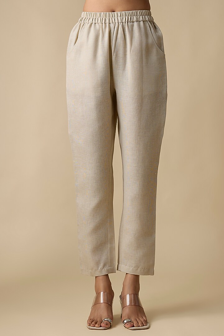 Beige Pure Linen Waistcoat Set by Linera at Pernia's Pop Up Shop