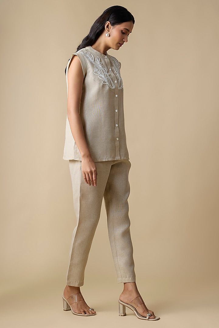 Beige Pure Linen Waistcoat Set by Linera at Pernia's Pop Up Shop