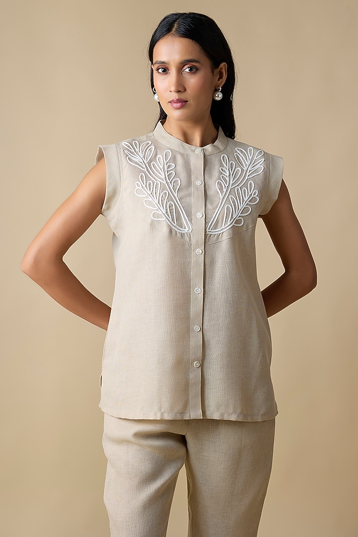 Beige Pure Linen Waistcoat Set by Linera at Pernia's Pop Up Shop