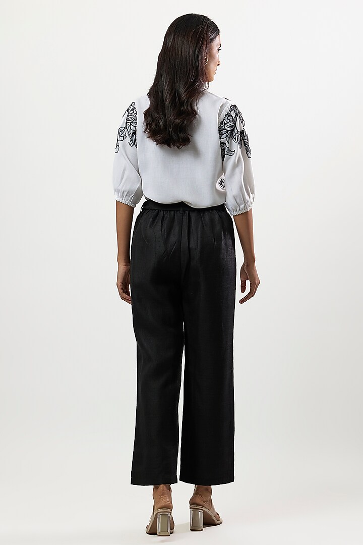 White & Black Linen Blend Embroidered Co-Ord Set by Linera at Pernia's Pop Up Shop