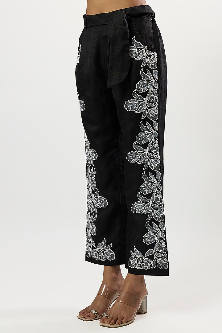 White & Black Linen Blend Embroidered Co-Ord Set by Linera at Pernia's Pop Up Shop