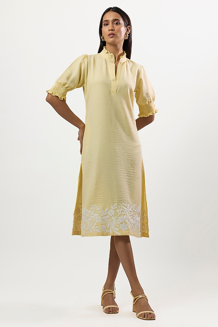 Yellow Turkish Linen Embroidered Summer Dress by Linera at Pernia's Pop Up Shop