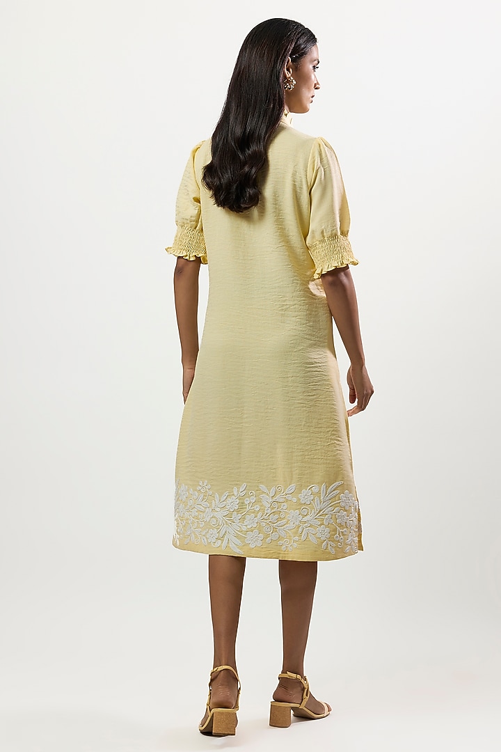 Yellow Turkish Linen Embroidered Summer Dress by Linera at Pernia's Pop Up Shop