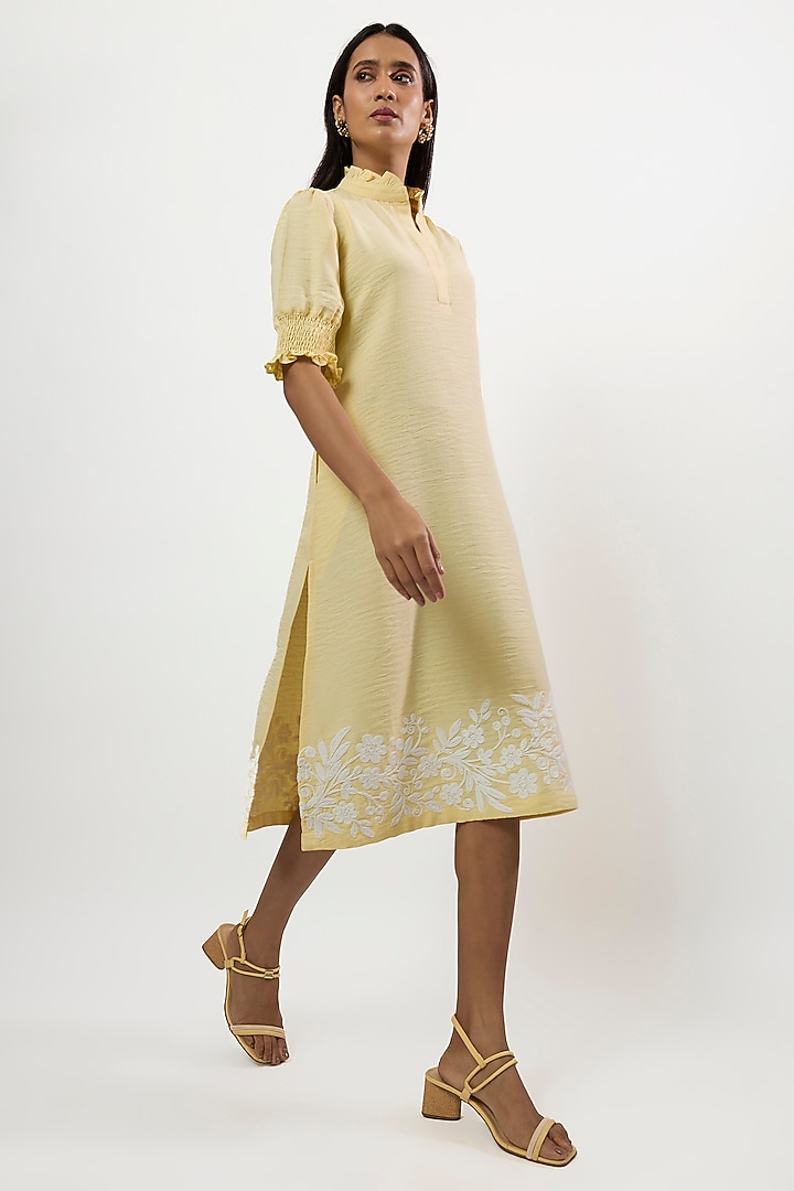 Yellow Turkish Linen Embroidered Summer Dress by Linera at Pernia's Pop Up Shop