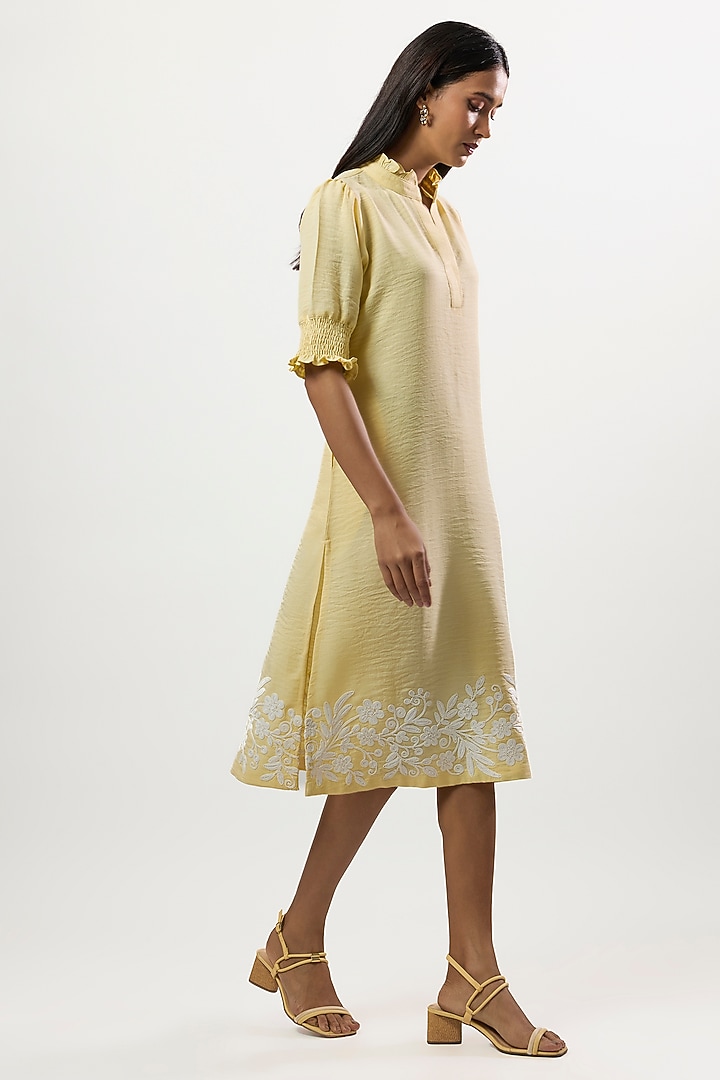 Yellow Turkish Linen Embroidered Summer Dress by Linera at Pernia's Pop Up Shop