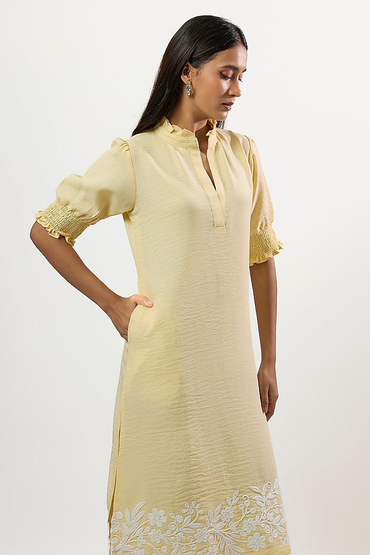Yellow Turkish Linen Embroidered Summer Dress by Linera at Pernia's Pop Up Shop