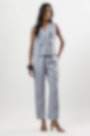 Blue Linen Blend Embroidered Co-Ord Set by Linera at Pernia's Pop Up Shop