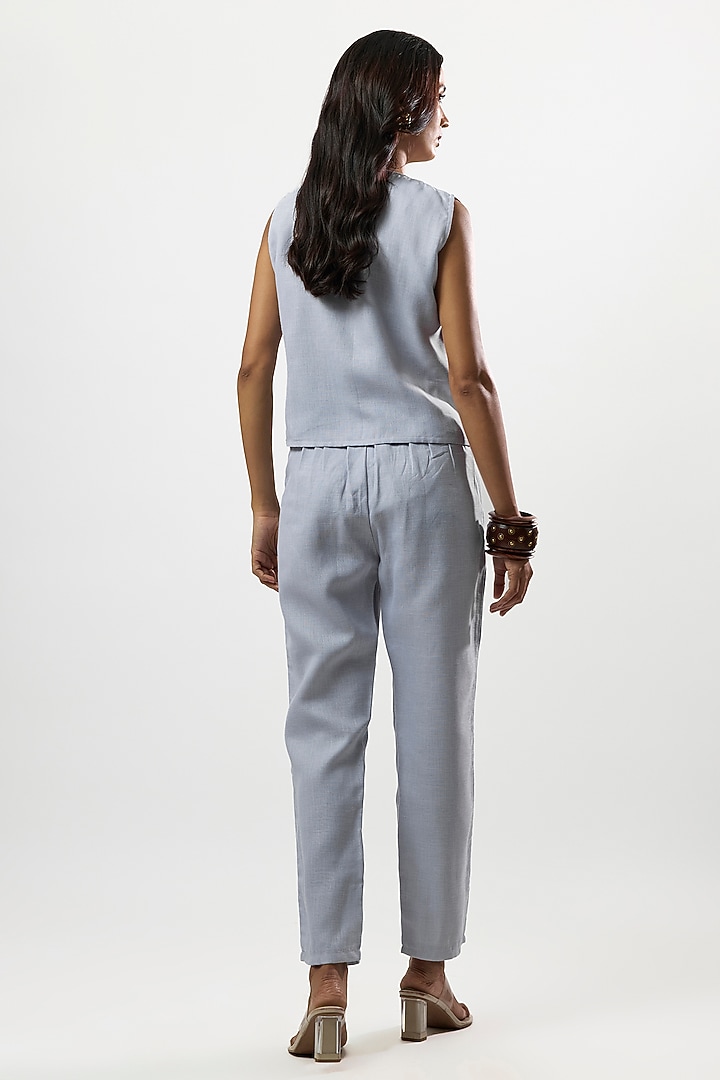 Blue Linen Blend Embroidered Co-Ord Set by Linera at Pernia's Pop Up Shop