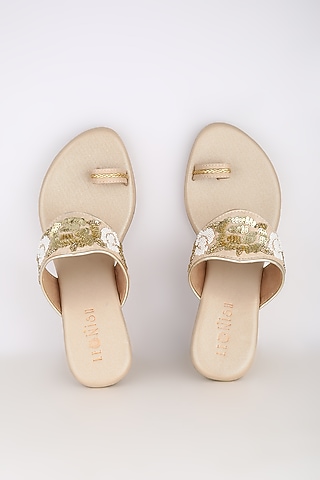 Golden Embroidered Platform Wedges by Leonish By Nidhi Sheth