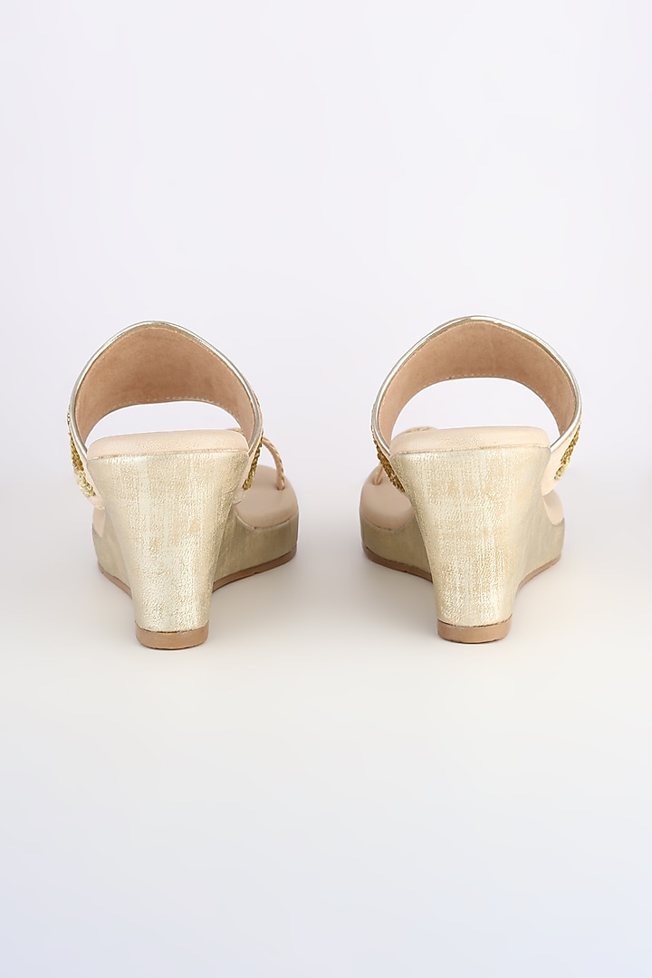 Golden Embroidered Platform Wedges by Leonish By Nidhi Sheth at Pernia's Pop Up Shop